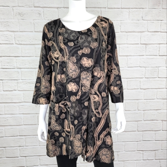 Comfy USA Tan/Blk Print Tunic Size:XL